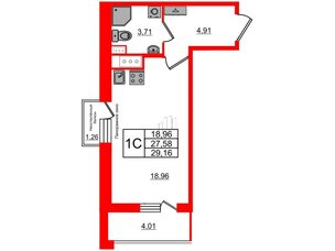 Квартира в ЖК Прайм Приморский, студия, 27.58 м², 2 этаж