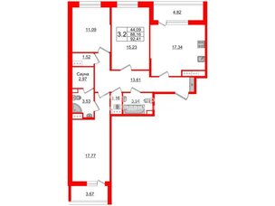 Квартира в ЖК Прайм Приморский, 3 комнатная, 86.4 м², 7 этаж
