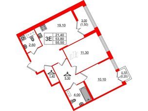 Квартира в ЖК NEWПИТЕР, 2 комнатная, 55.5 м², 11 этаж
