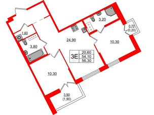 Квартира в ЖК NEWПИТЕР, 2 комнатная, 56.3 м², 11 этаж