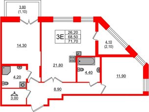 Квартира в ЖК NEWПИТЕР, 2 комнатная, 71.7 м², 2 этаж