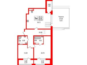 Квартира в ЖК Аквилон Leaves, 2 комнатная, 105.34 м², 8 этаж