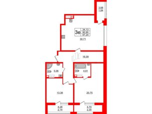 Квартира в ЖК Аквилон Leaves, 2 комнатная, 97.24 м², 10 этаж