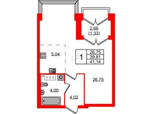 Квартира в ЖК Наука, 1 комнатная, 41.14 м², 13 этаж