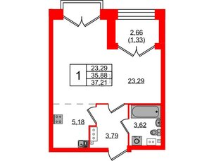 Квартира в ЖК Наука, 1 комнатная, 37.21 м², 11 этаж