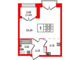 Квартира в ЖК Наука, 1 комнатная, 37.21 м², 9 этаж