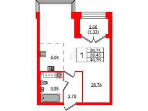 Квартира в ЖК Наука, 1 комнатная, 40.76 м², 11 этаж
