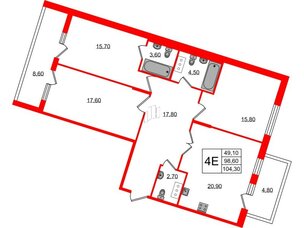 Квартира в ЖК Lotos Club, 3 комнатная, 104.3 м², 5 этаж