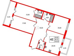 Квартира в ЖК Lotos Club, 3 комнатная, 104.5 м², 5 этаж