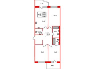 Квартира в ЖК Lotos Club, 3 комнатная, 98.4 м², 2 этаж