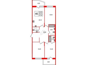 Квартира в ЖК Lotos Club, 3 комнатная, 97.9 м², 5 этаж