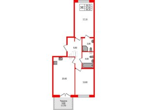 Квартира в ЖК Пулковский дом, 2 комнатная, 69.3 м², 1 этаж