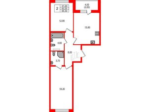 Квартира в ЖК Пулковский дом, 2 комнатная, 65.3 м², 3 этаж