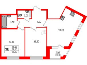 Квартира в ЖК Пулковский дом, 2 комнатная, 58.5 м², 4 этаж
