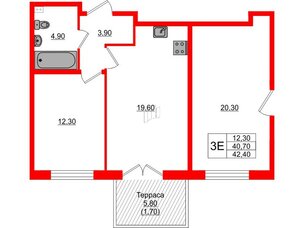 Квартира в ЖК Пулковский дом, 1 комнатная, 42.4 м², 1 этаж