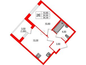 Квартира в ЖК Пулковский дом, 1 комнатная, 34.3 м², 4 этаж