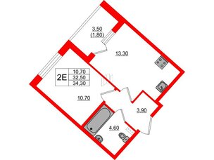 Квартира в ЖК Пулковский дом, 1 комнатная, 34.3 м², 4 этаж