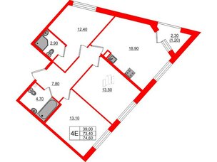 Квартира в ЖК Пулковский дом, 3 комнатная, 74.6 м², 2 этаж