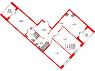 Квартира в ЖК Пулковский дом, 3 комнатная, 78.1 м², 4 этаж