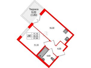 Квартира в ЖК Пулковский дом, 1 комнатная, 37.8 м², 1 этаж