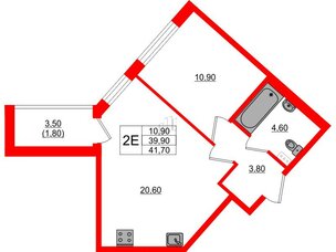 Квартира в ЖК Пулковский дом, 1 комнатная, 41.7 м², 4 этаж