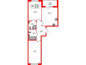 Квартира в ЖК Пулковский дом, 2 комнатная, 66.7 м², 3 этаж