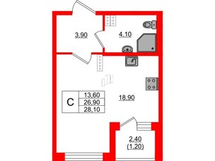 Квартира в ЖК Пулковский дом, студия, 28.1 м², 4 этаж