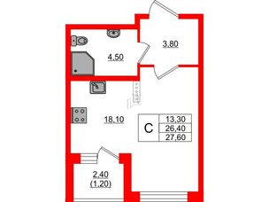 Квартира в ЖК Пулковский дом, студия, 27.6 м², 4 этаж
