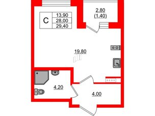 Квартира в ЖК Пулковский дом, студия, 29.4 м², 4 этаж