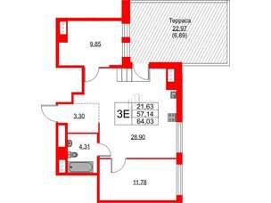 Квартира в ЖК TALENTO, 2 комнатная, 64.03 м², 8 этаж