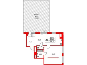 Квартира в ЖК TALENTO, 1 комнатная, 69.15 м², 9 этаж