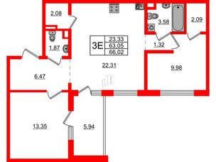 Квартира в ЖК ЛесArt, 2 комнатная, 66.02 м², 4 этаж