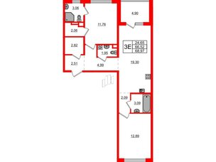 Квартира в ЖК ЛесArt, 2 комнатная, 68.97 м², 11 этаж