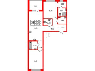 Квартира в ЖК ЛесArt, 2 комнатная, 69.01 м², 2 этаж