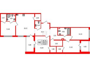Квартира в ЖК ЛесArt, 4 комнатная, 114.61 м², 10 этаж