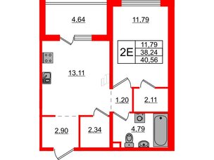 Квартира в ЖК ЛесArt, 1 комнатная, 40.56 м², 1 этаж