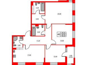 Квартира в ЖК Тайм Сквер, 3 комнатная, 96.2 м², 12 этаж