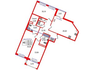 Квартира в ЖК «Дворцовый фасад», 3 комнатная, 103.53 м², 4 этаж