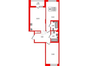 Квартира в ЖК «Черная Речка», 2 комнатная, 73.76 м², 9 этаж