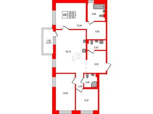 Квартира в ЖК «Черная Речка», 3 комнатная, 97.39 м², 2 этаж
