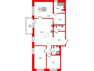 Квартира в ЖК «Черная Речка», 3 комнатная, 96.56 м², 9 этаж
