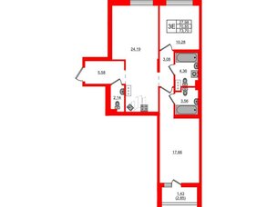 Квартира в ЖК «Черная Речка», 2 комнатная, 73.7 м², 3 этаж
