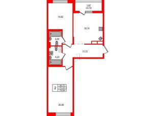 Квартира в ЖК «Черная Речка», 2 комнатная, 75.04 м², 6 этаж