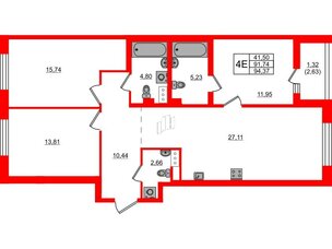 Квартира в ЖК «Черная Речка», 3 комнатная, 94.71 м², 5 этаж