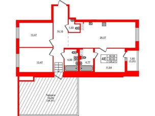 Квартира в ЖК «Черная Речка», 3 комнатная, 93.7 м², 14 этаж