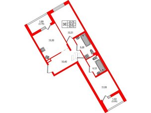 Квартира в ЖК «Черная Речка», 2 комнатная, 63.7 м², 2 этаж