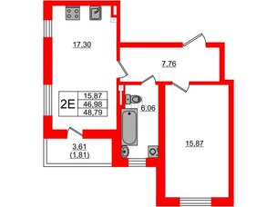 Квартира в ЖК Новая история, 1 комнатная, 48.79 м², 2 этаж