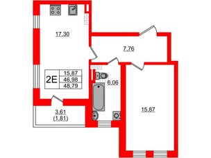 Квартира в ЖК Новая история, 1 комнатная, 48.79 м², 4 этаж