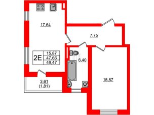 Квартира в ЖК Новая история, 1 комнатная, 49.47 м², 1 этаж
