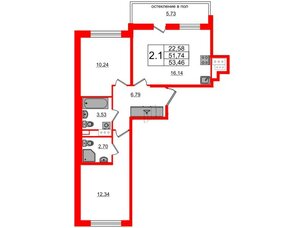 Квартира в ЖК Титул в Московском, 2 комнатная, 51.74 м², 12 этаж